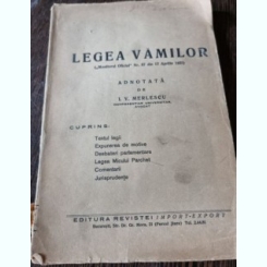 Legea Vamilor - Adnotata de I. V. Merlescu