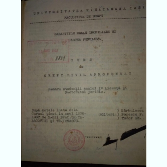 Curs de drept civil aprofundat, pt studentii an IV licenta si doctorat juridic, dupa note de curs 1936-1937