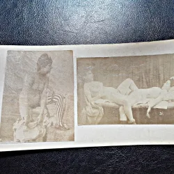 2 fotografii vechi, cca 1900, cu tema erotica, lipite pe carton