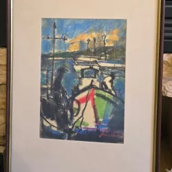 Tablou Constantin Daradici  - Barci in port (pastel)