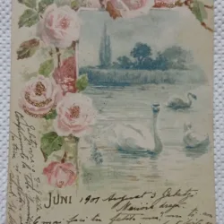 Carte postala, Lac cu lebede, 1901