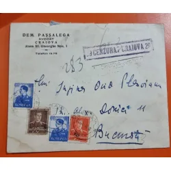 Scrisoare și plic original (1943) – Avocat Dem. Passalega către Ing. Ovid Pleșoianu, Cenzura Militară Craiova și timbre Regele Mihai I