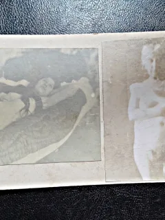 2 fotografii vechi, cca 1900, cu tema erotica, lipite pe carton