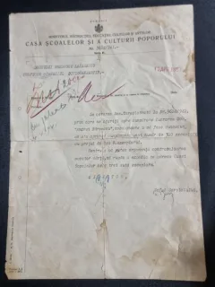 Adresă oficială Ministerul Instrucțiunii – Casa Școalelor (1931, către profesorul Gheorghe Lazărscu)