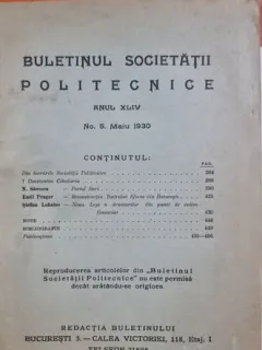 Buletinul Societății Politecnice, Anul XLIV, No. 5, publicat în Mai 1930