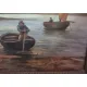 Tablou - Peisaj fluvial cu bărci și pescari, semnat Béatrice, datat 1911