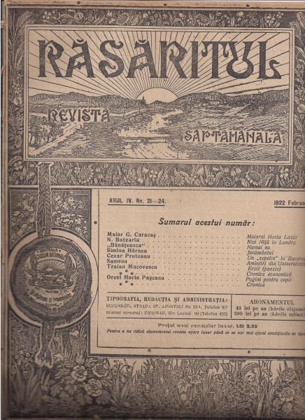 Revista Rasaritul nr. 21-24 din februarie 1922