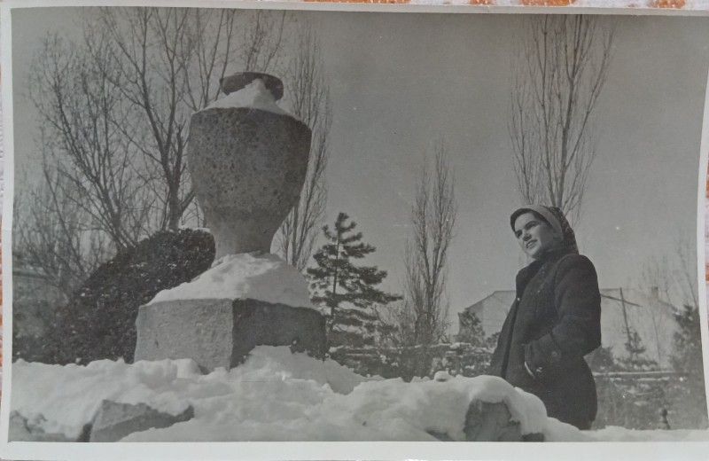 Fotografie, Tanara in parc, iarna, perioada comunista