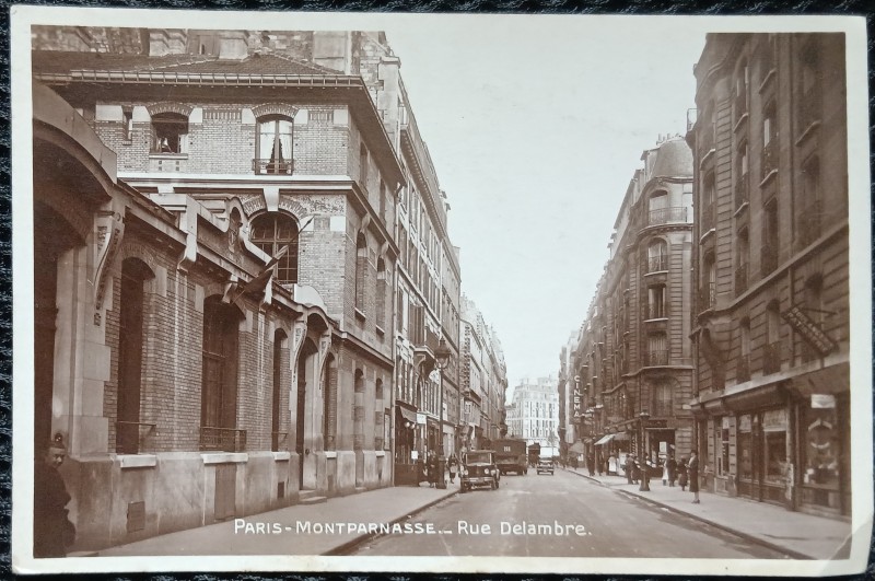 Carte postala, Paris, Montparnasse, Rue Delambre, perioada interbelica
