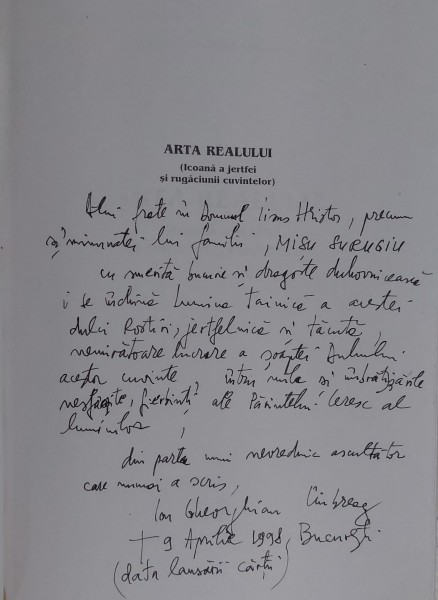 Arta realului - Ion Gheorghian Ciubreag, cu dedicatia autorului