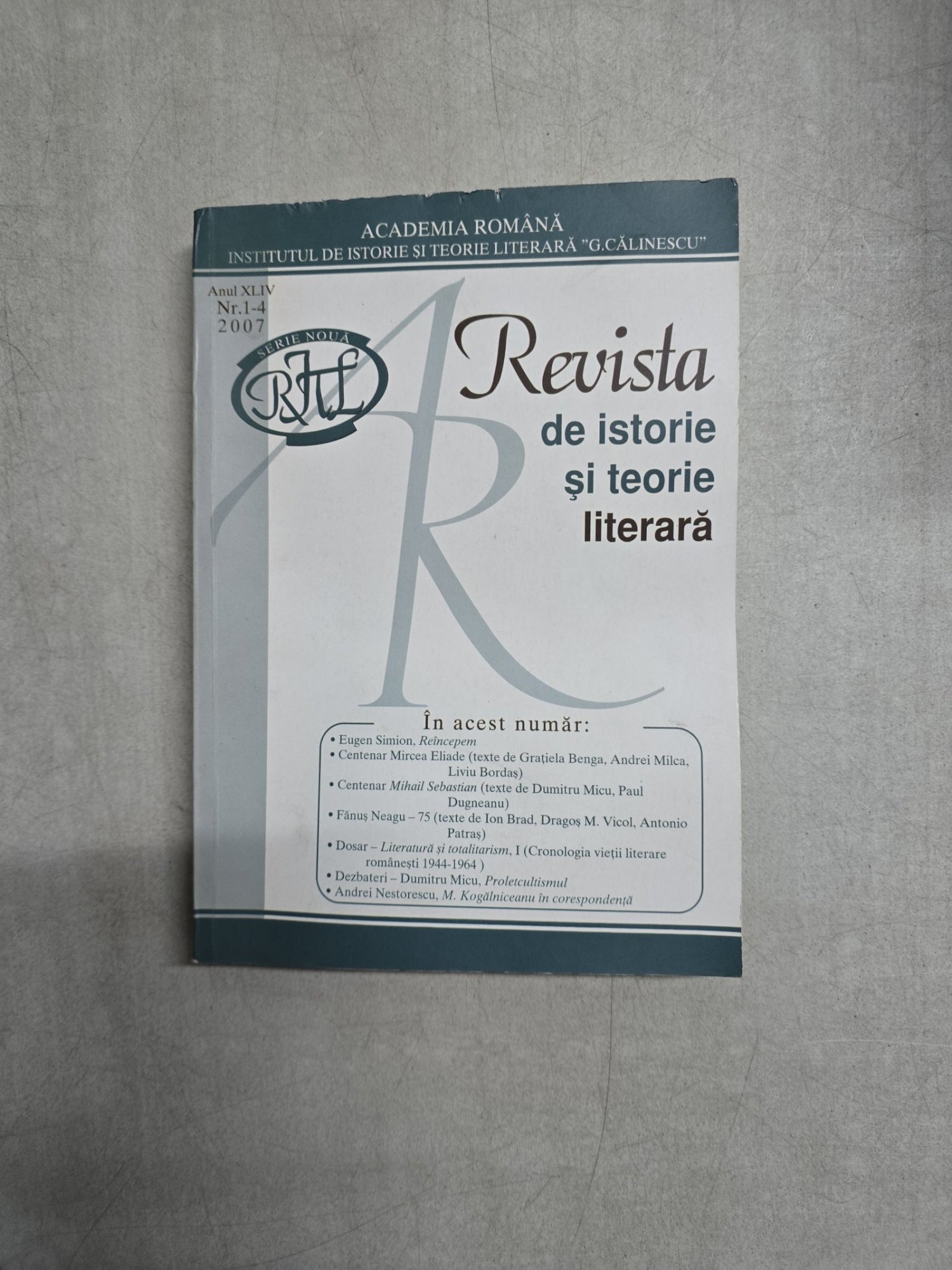 Revista de istorie și teorie literară - nr. 1-4/ianuarie-decembrie 2007 - Academia Română, Institutul de Istorie și Teorie Literară