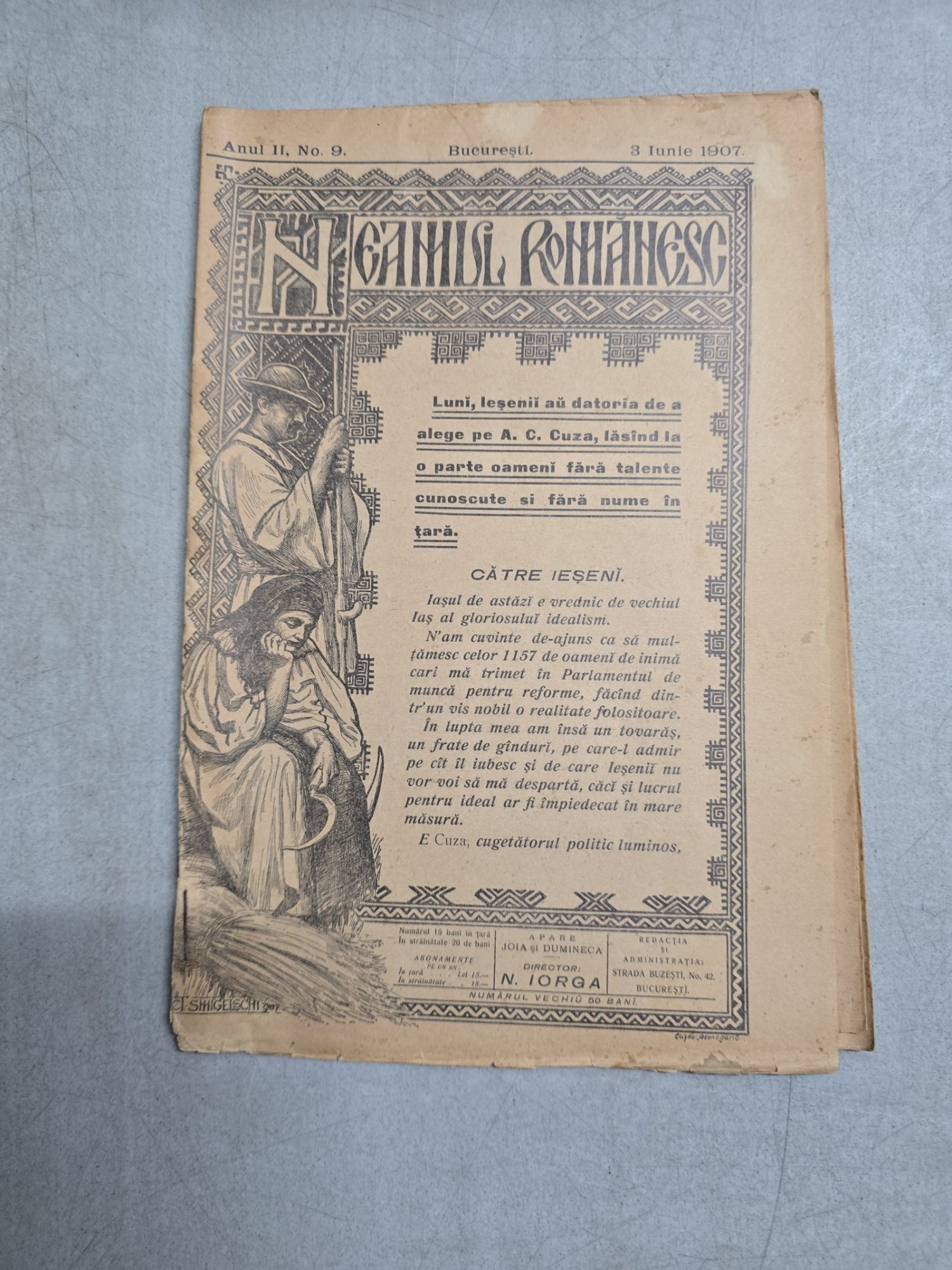Neamul romanesc nr.  9/03.06.1907 - Director  N. Iorga