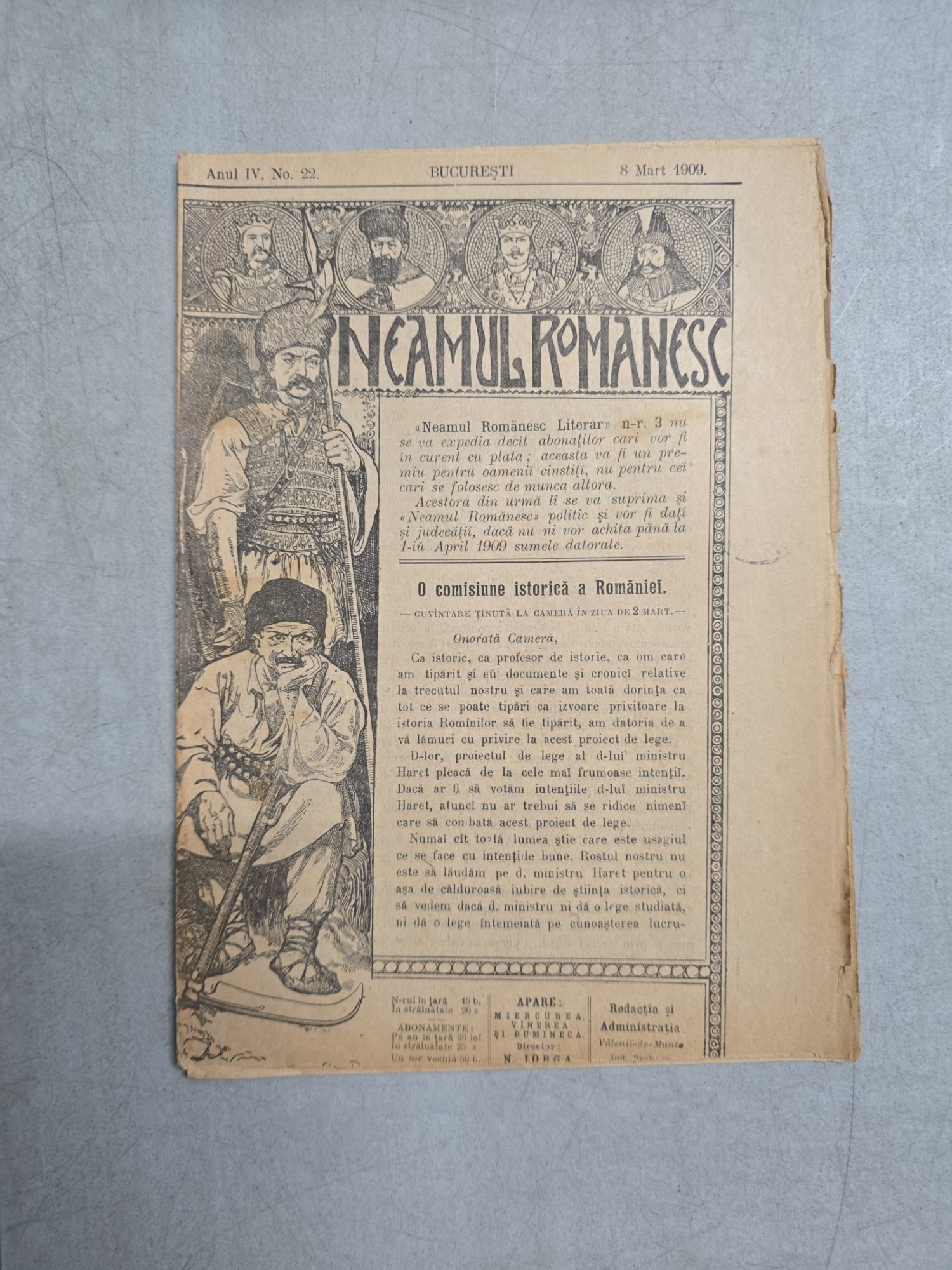 Neamul Românesc nr. 22/08.03.1909  -  Director N. Iorga