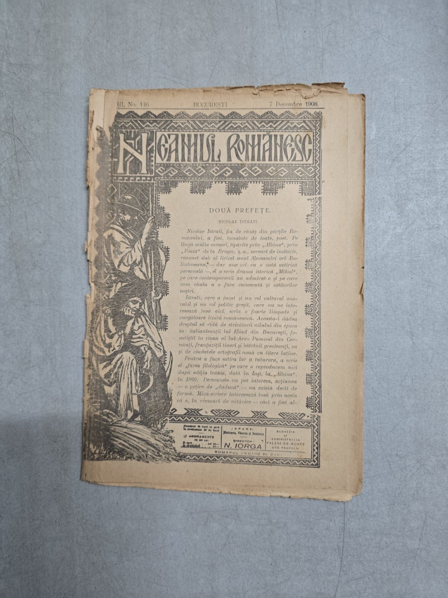 Neamul Românesc nr. 146/07.12.1908 - Director  N. Iorga