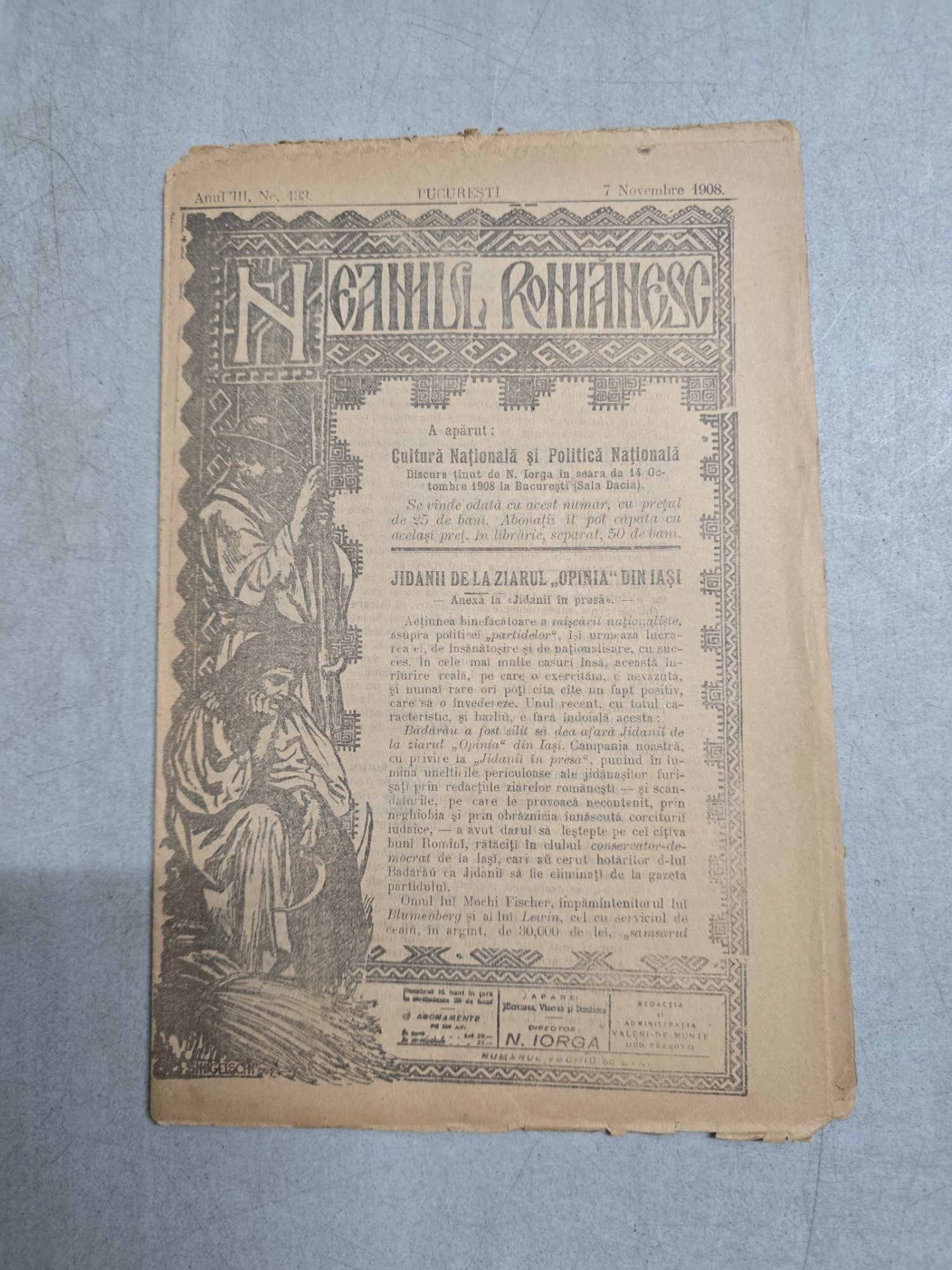 Neamul romanesc  nr. 133/07.11.1908 -  Director N. Iorga