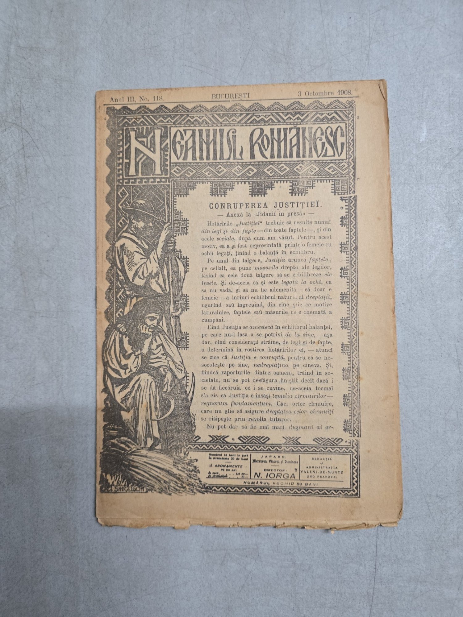 Neamul romanesc  nr. 118/03.10.1908 -  Director N.Iorga