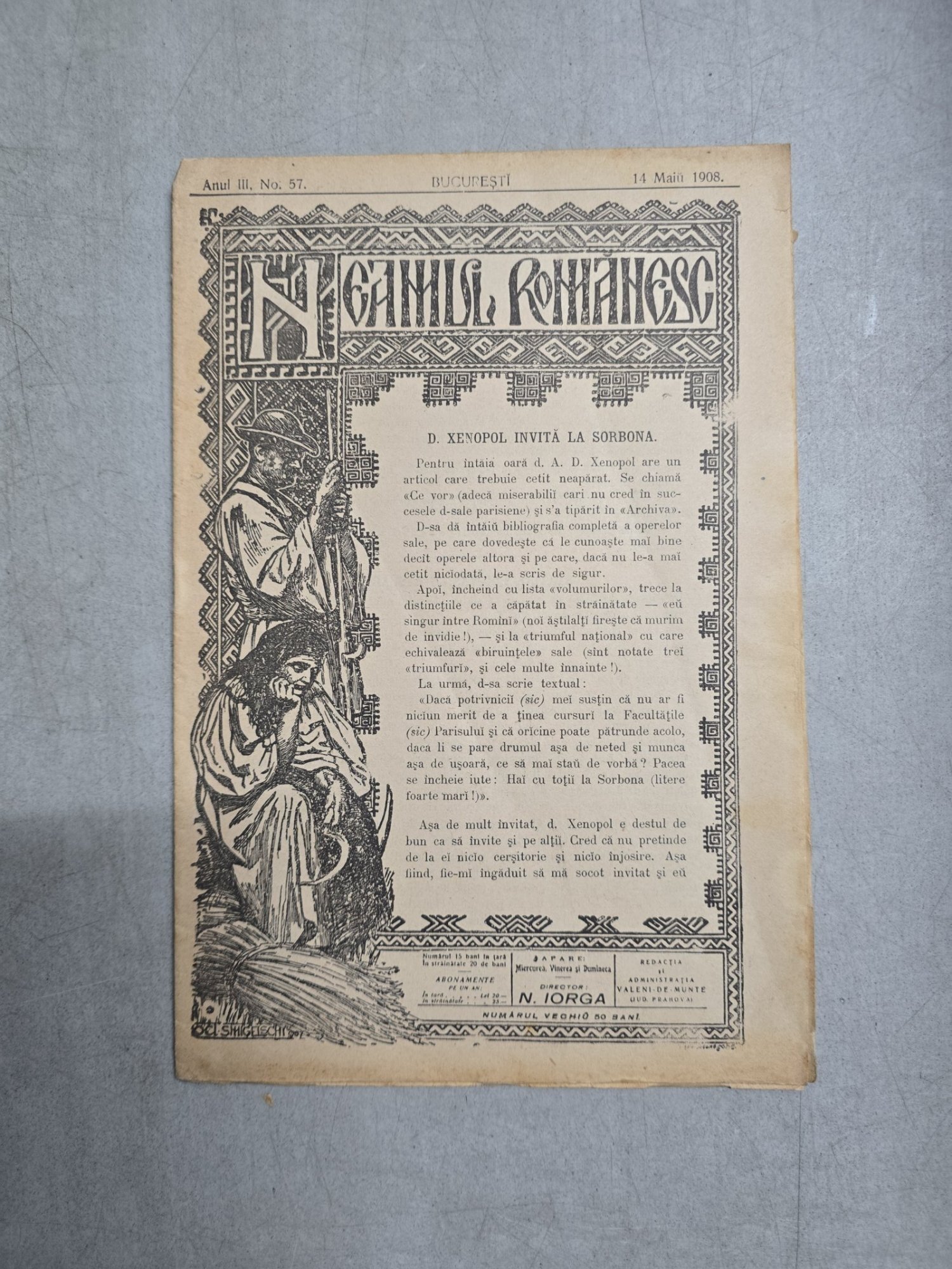 Neamul romanesc nr. 57/14.05.1908  -Director  N. Iorga