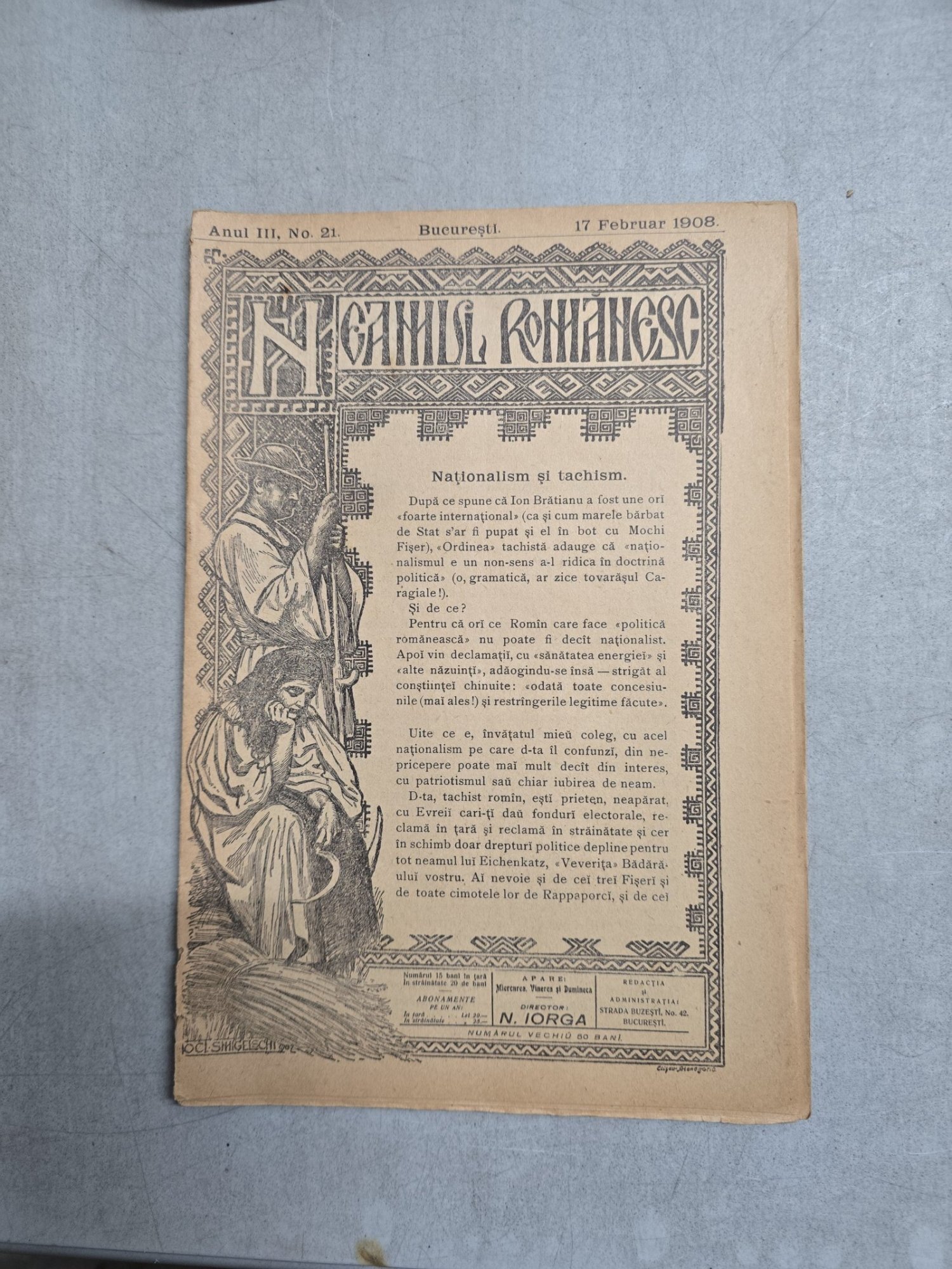 Neamul Românesc nr. 21/17.02.1908  - Director  N. Iorga