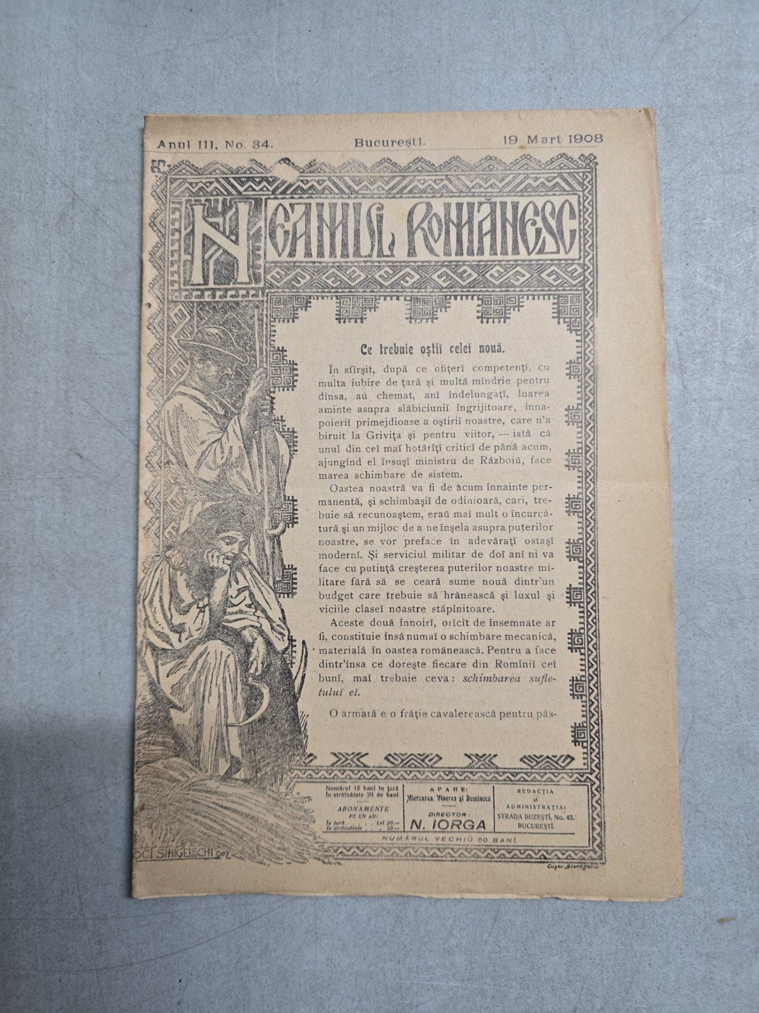 Neamul Românesc  nr. 34/19.03.1908 -  Director N. Iorga