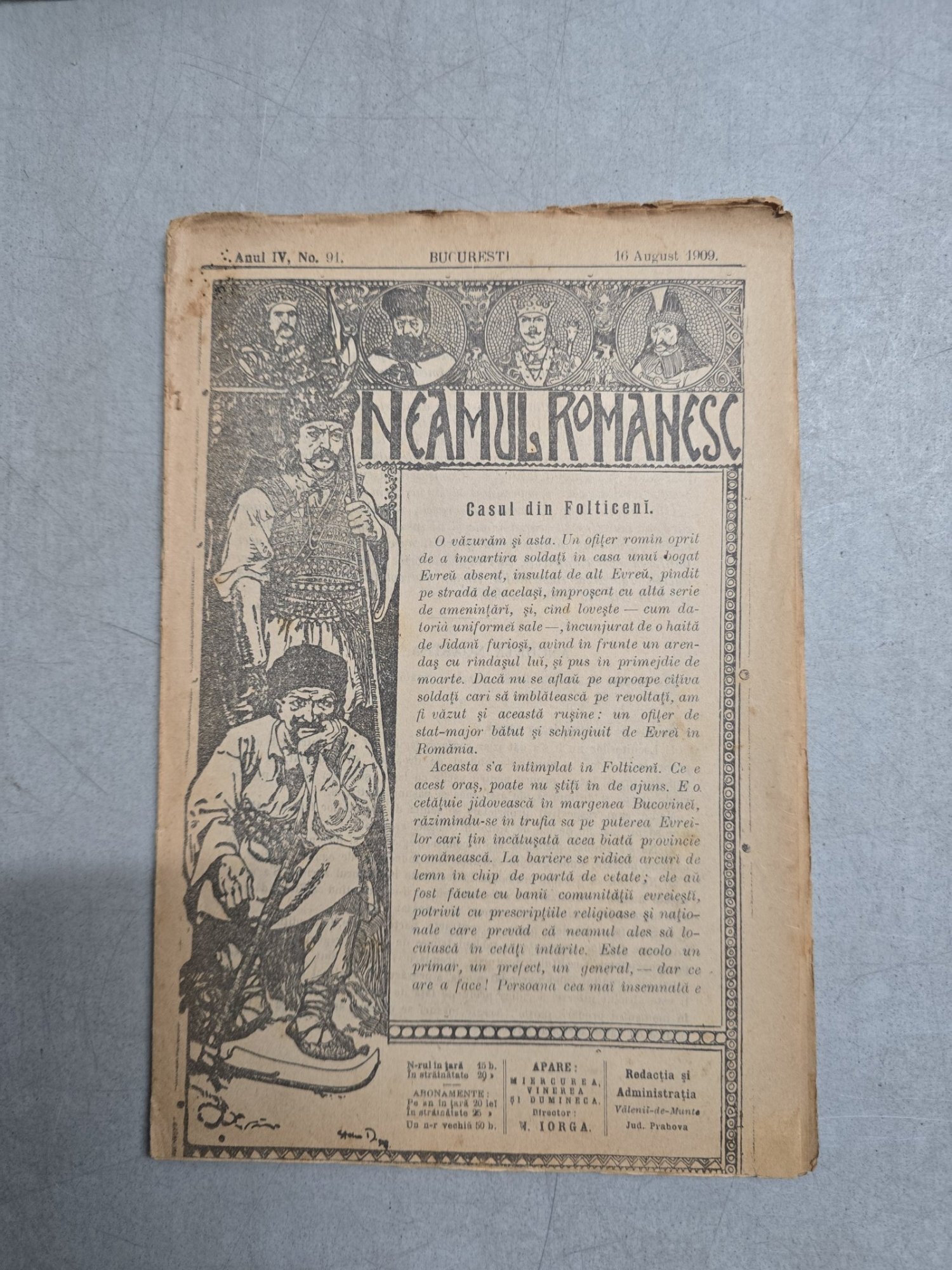 Neamul Românesc  nr. 91/16.08.1909 - N. Iorga