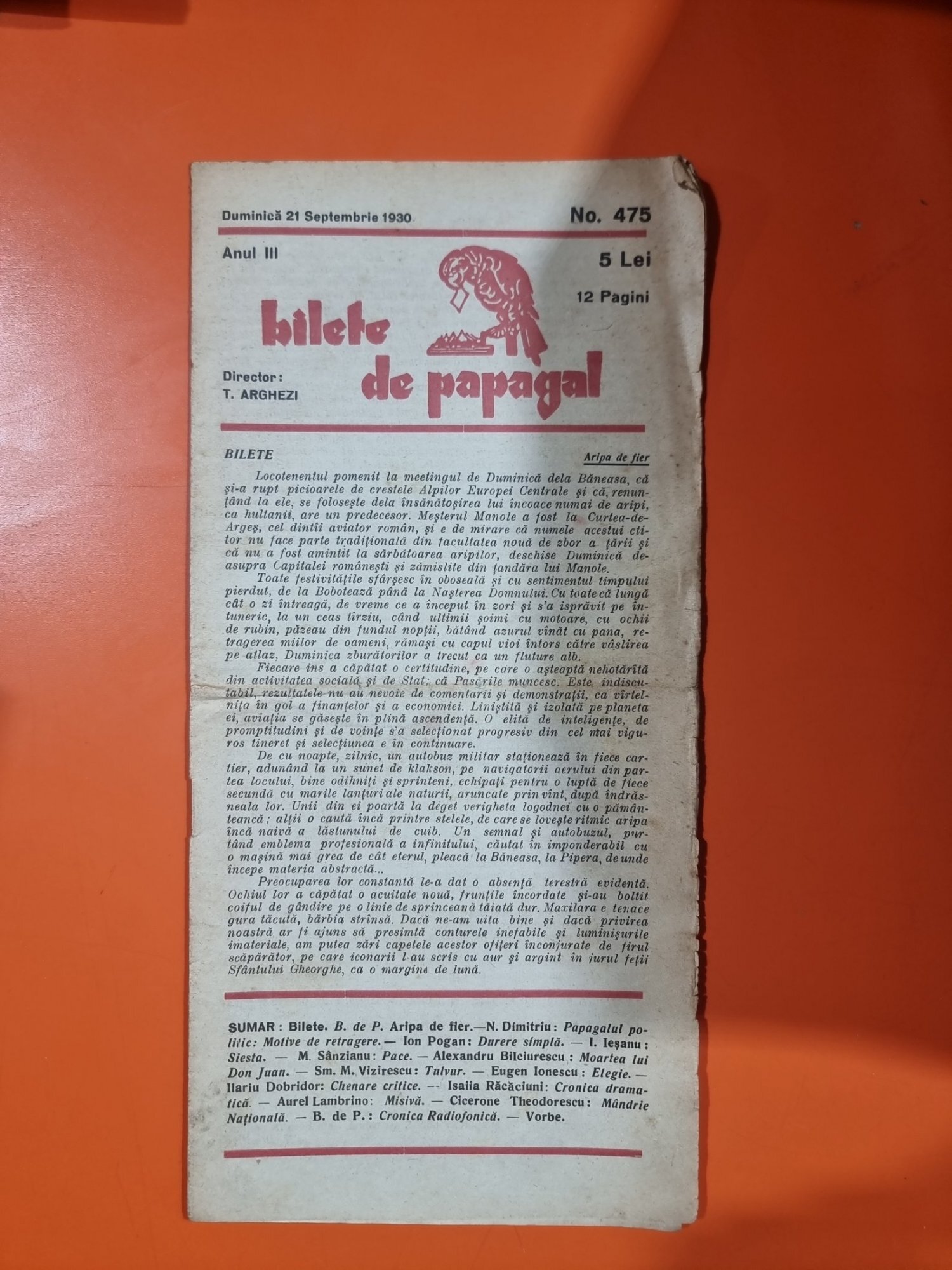 Bilete de papagal - no 475 / 21 septembrie 1930
