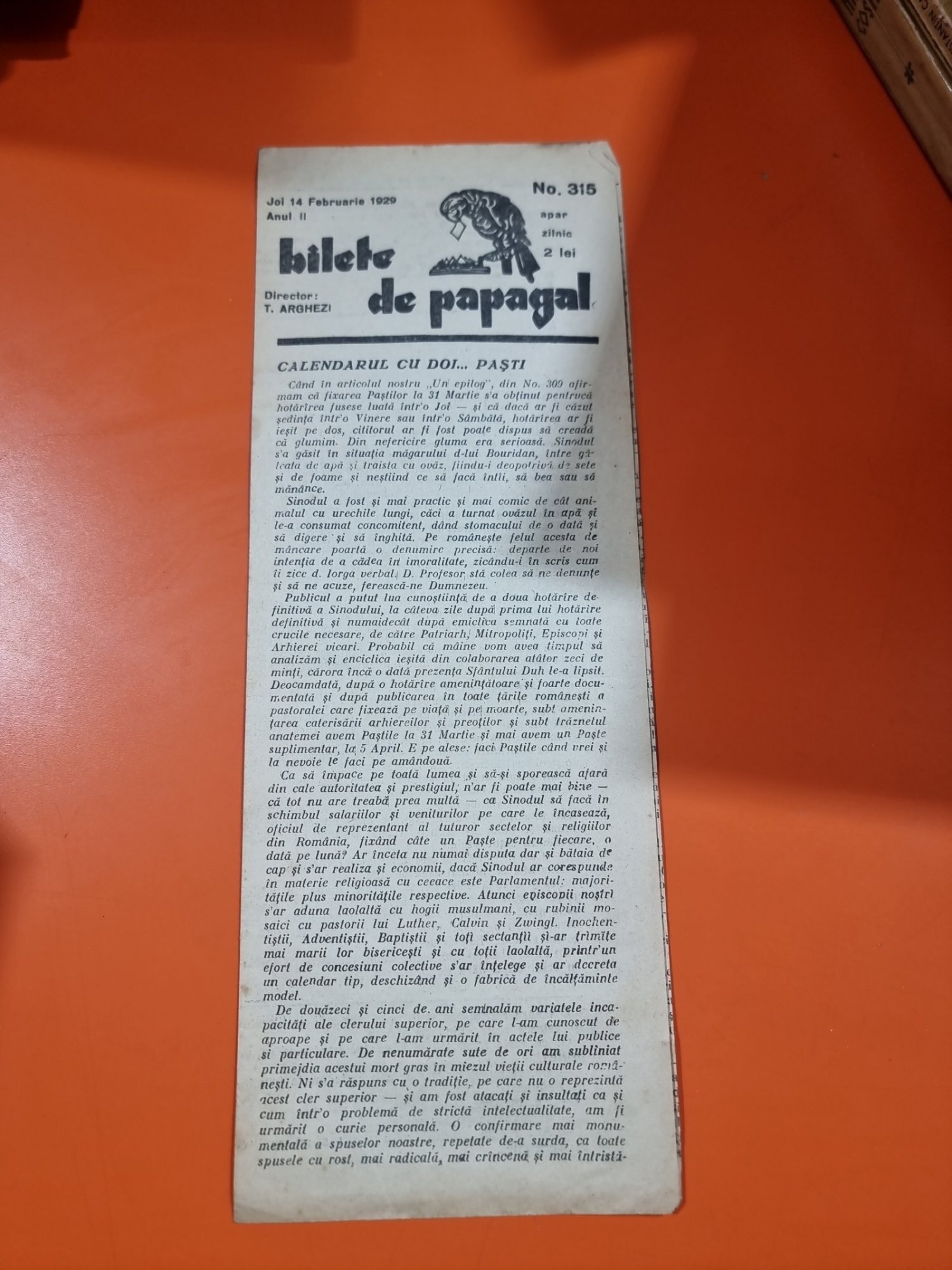 Bilete de papagal - no 315 / 14 ferbuarie 1929