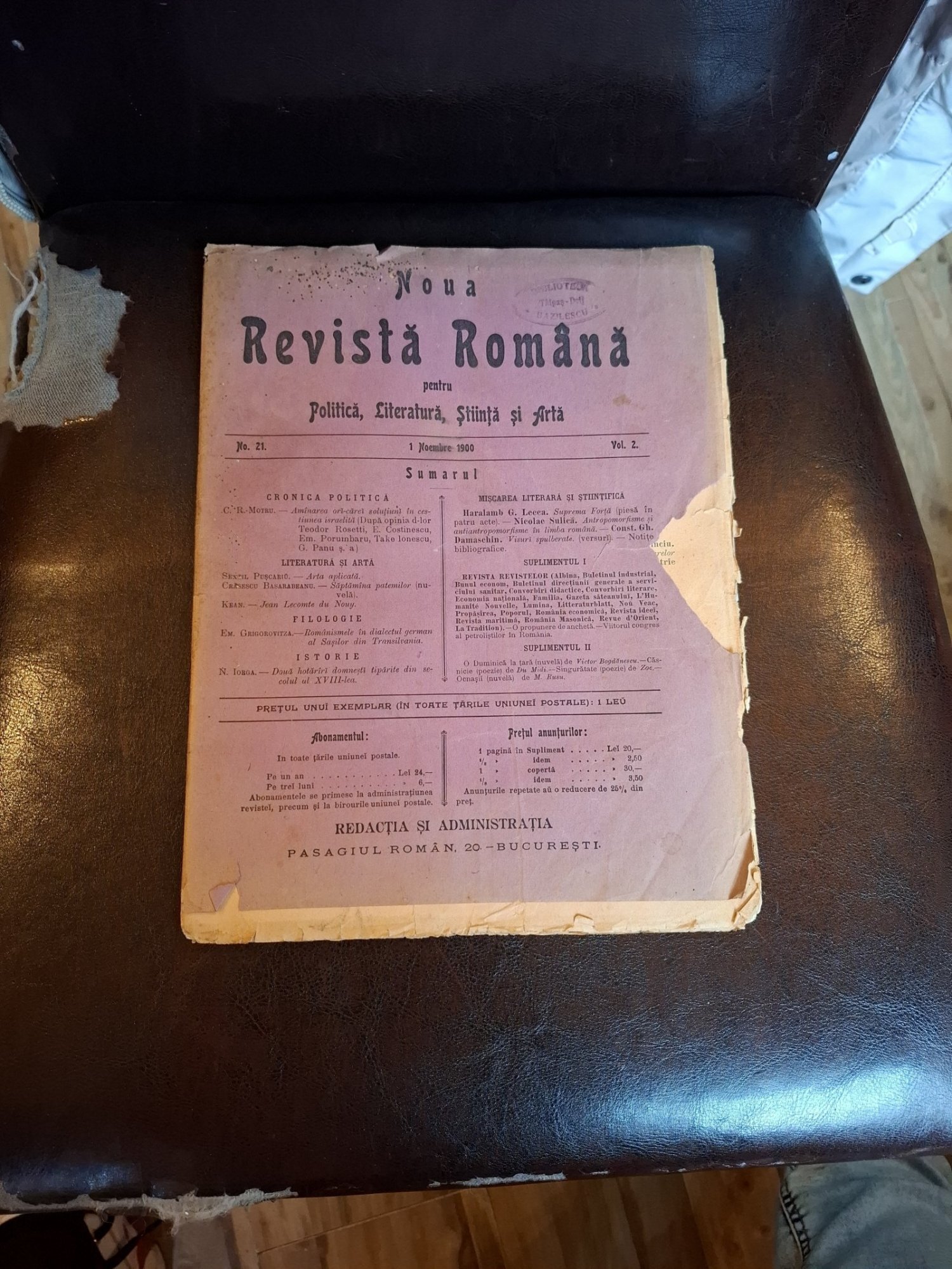 Noua Revistă Română - 1 noiembrie 1900 nr.21 vol.2