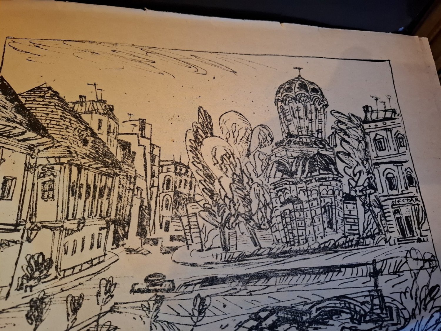 Gravura -  strazi din Bucuresti - epreuve lito/test lito, semnatura olografa Dragos Morarescu