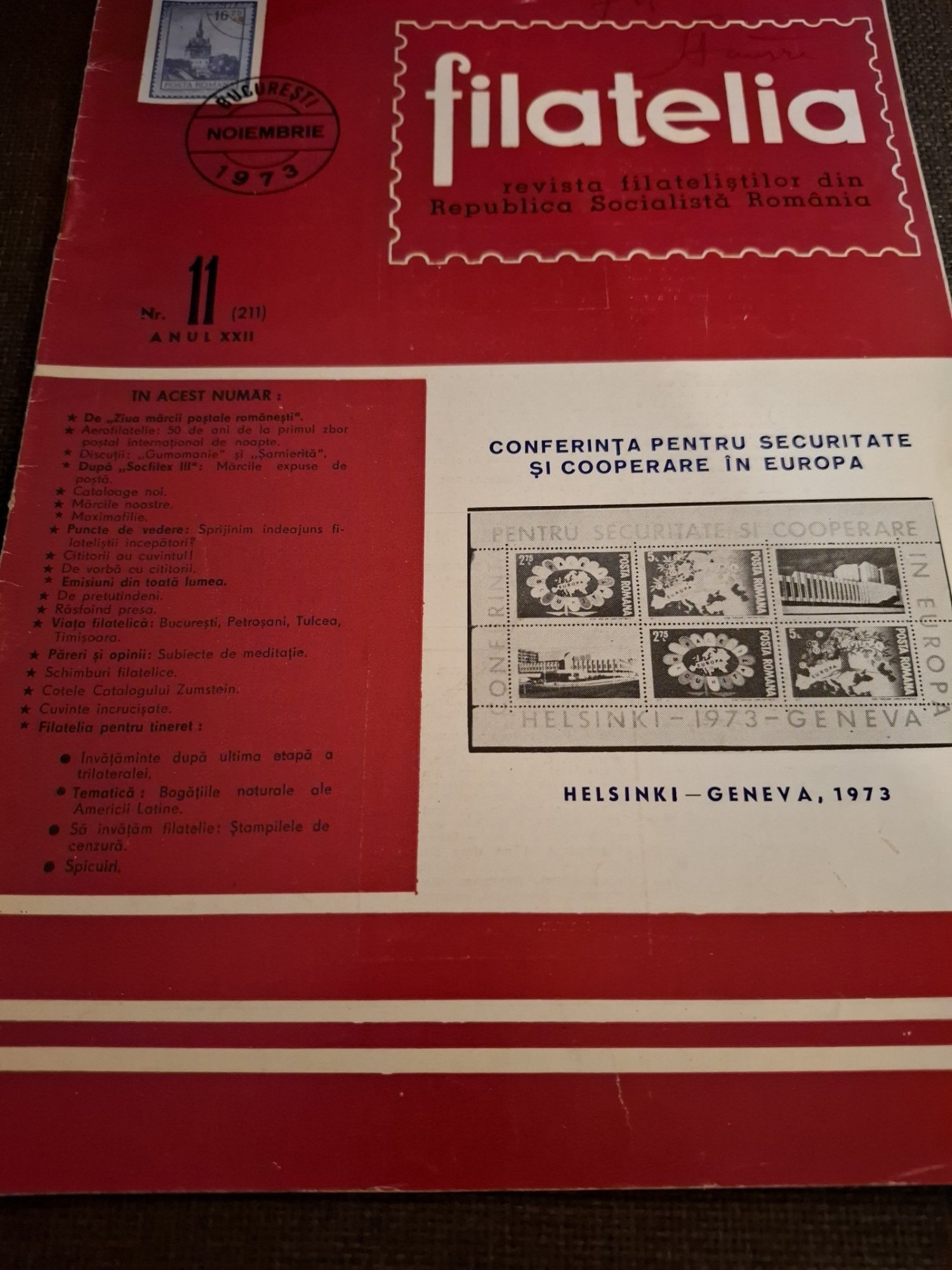 Revista Filatelia - Nr.11 Noiembrie 1973 Anul XXII