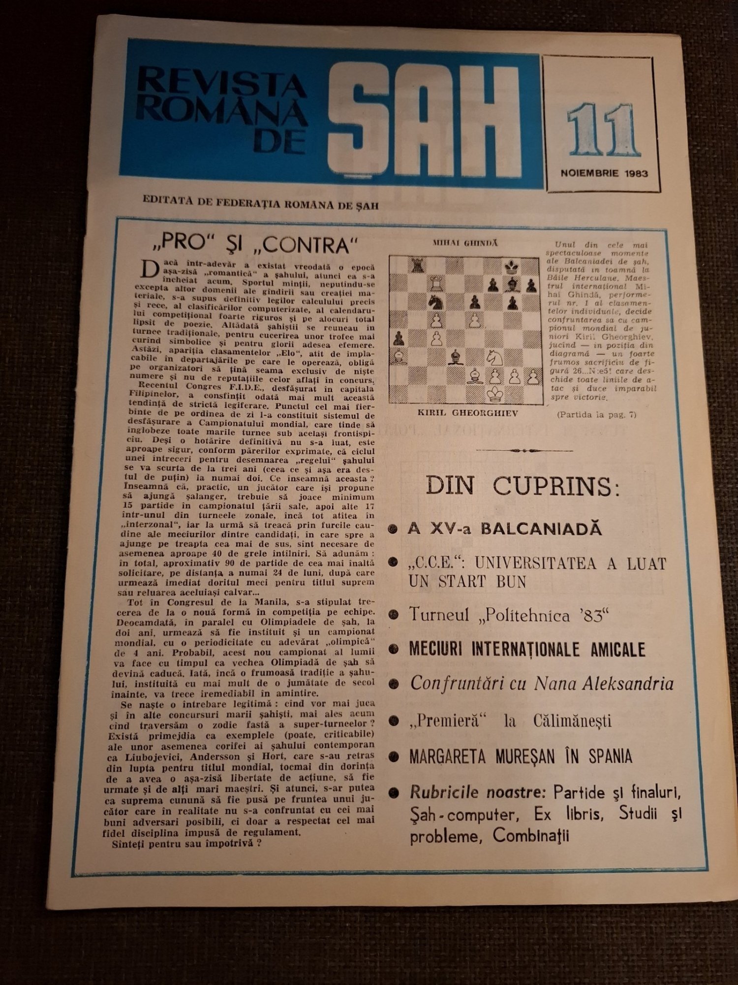 Revista Română de Șah Nr.11 1983 Noiembrie - Federatia Română de Șah