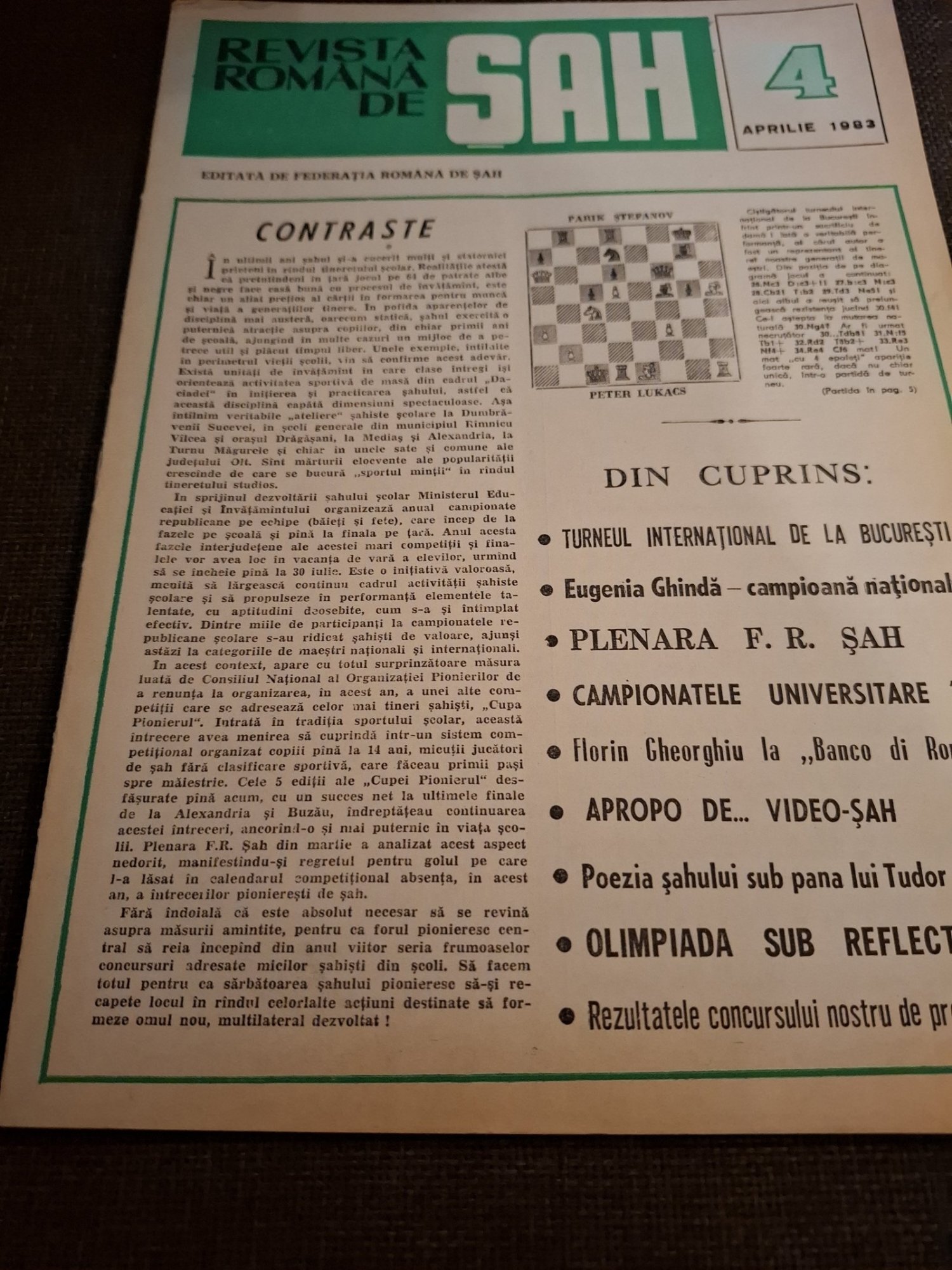 Revista Română de Șah - Nr.4 1983 Aprilie