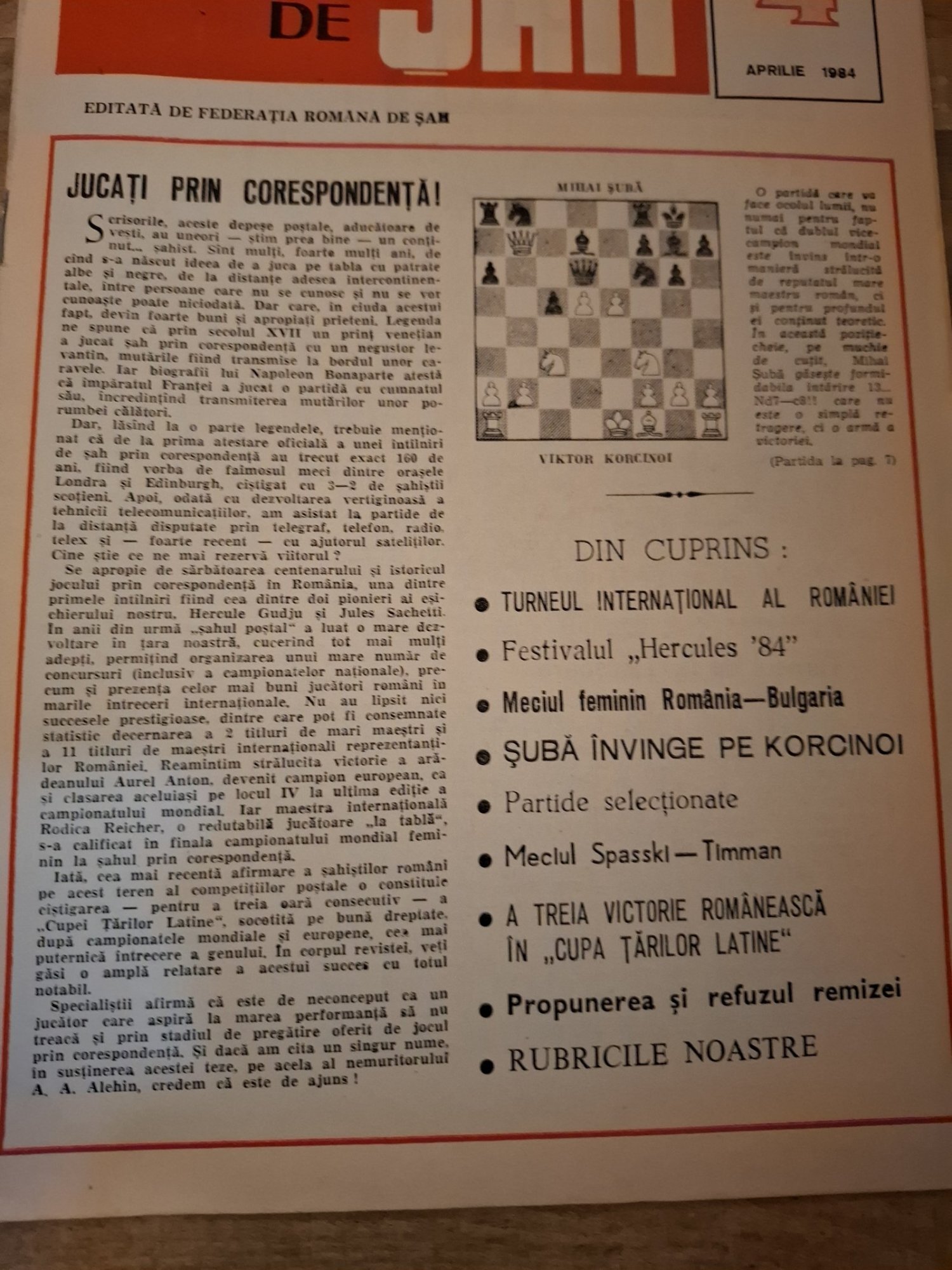 Revista Romana de Sah - Nr.4 1984 Aprilie