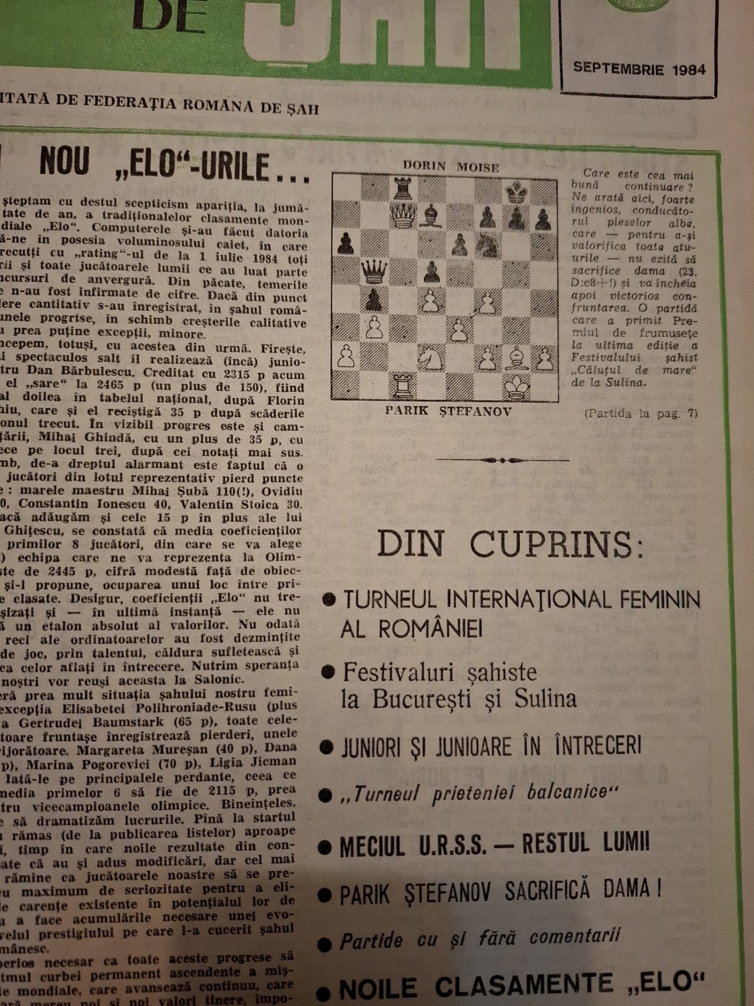 Revista Română de Şah - Nr.9 1984 Septembrie