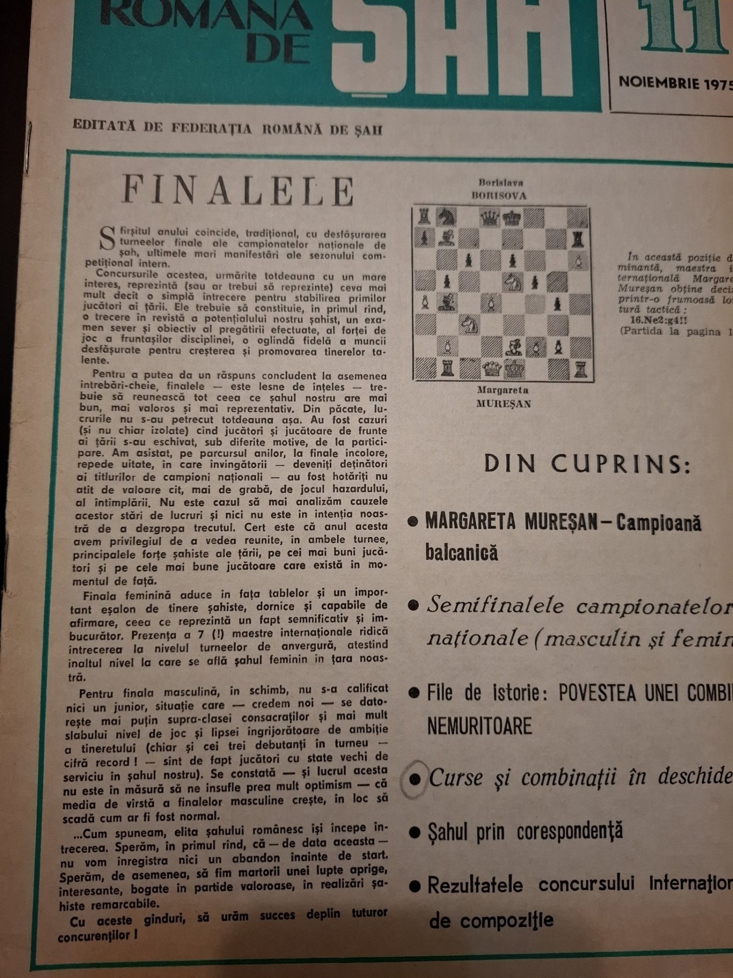 Revista Română de Șah - Nr.11 1975 Noiembrie