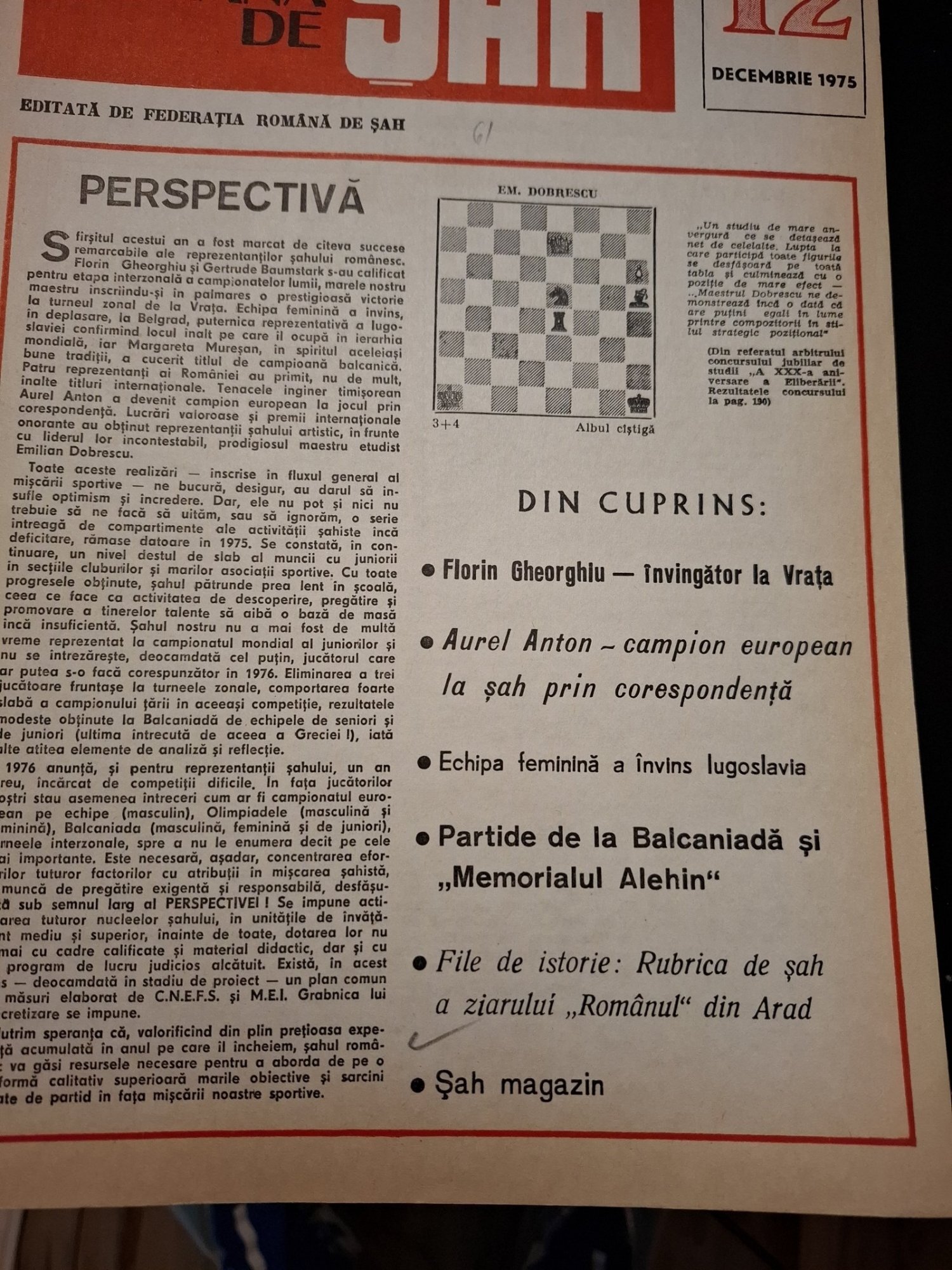 Revista Romana de Sah - Nr.12 1975 Decembrie