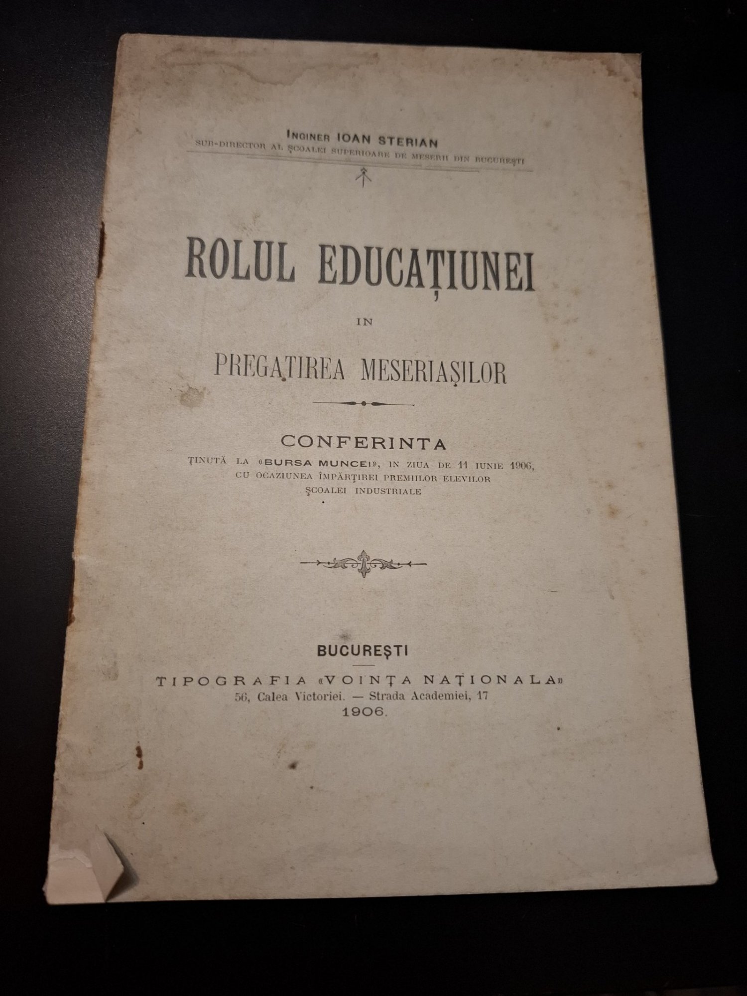 Rolul educațiunii în pregătirea meseriasilor - Inginer Ioan Sterian