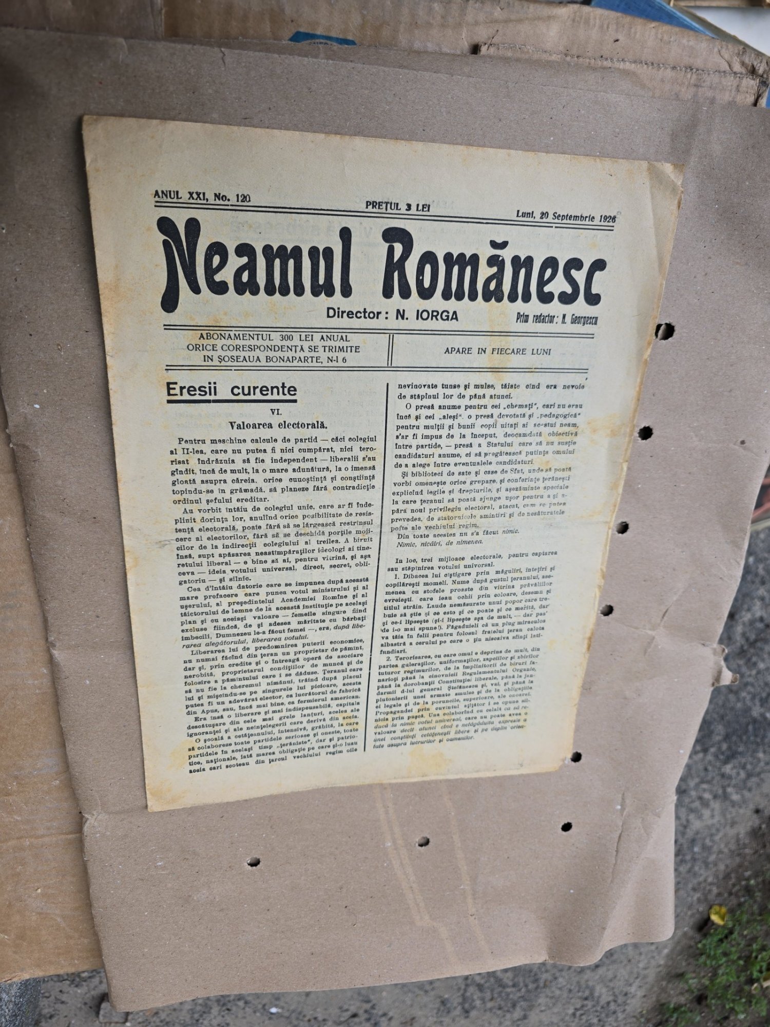 Neamul Românesc - nr 120, 20 septembrie 1926
