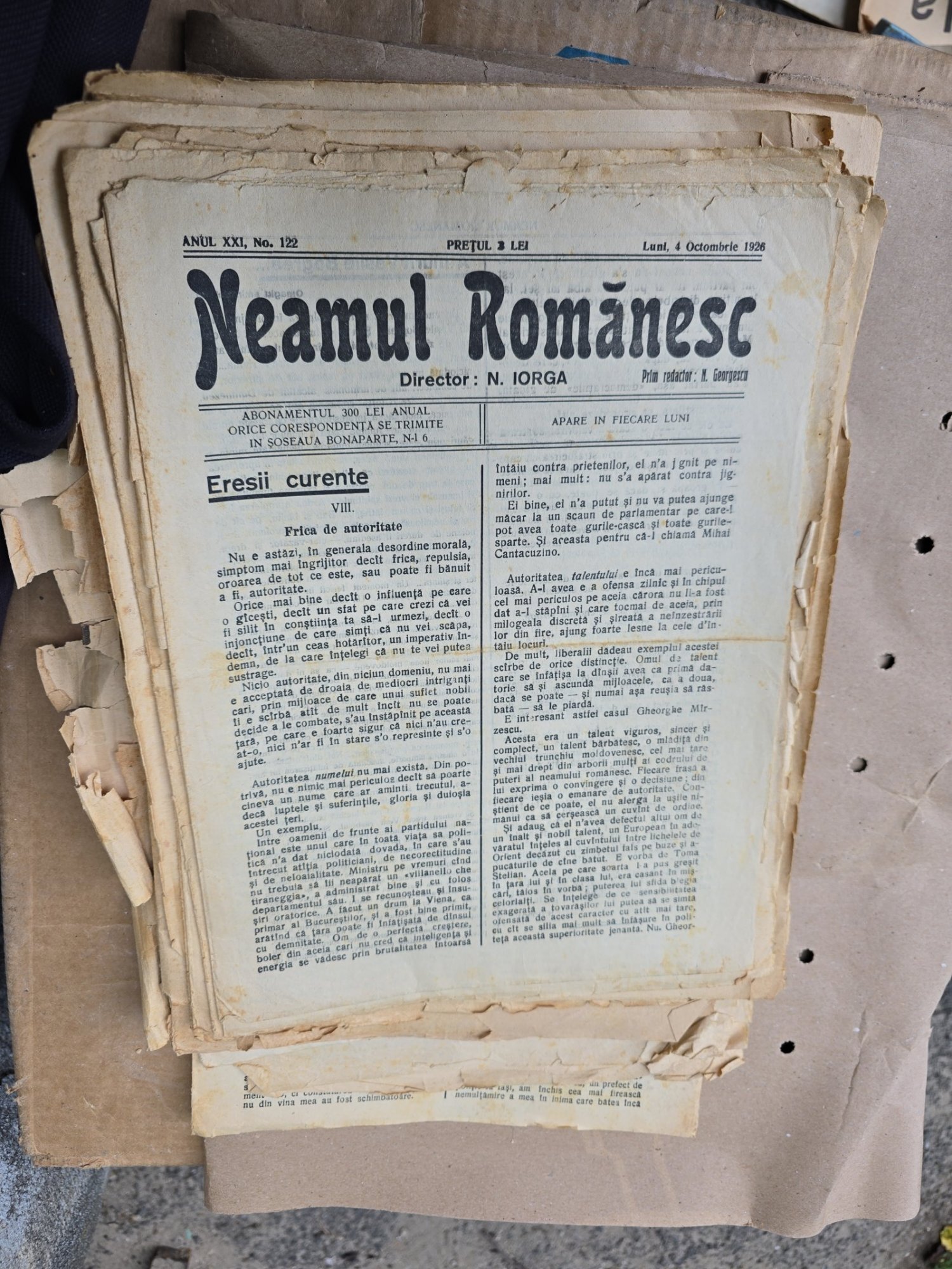 Neamul Românesc - nr 122, 4 octombrie 1926