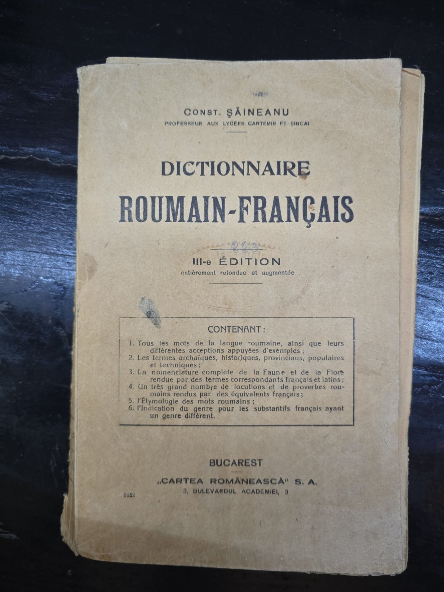 Dictionnaire Roumain-Français - Constitu Șăineanu