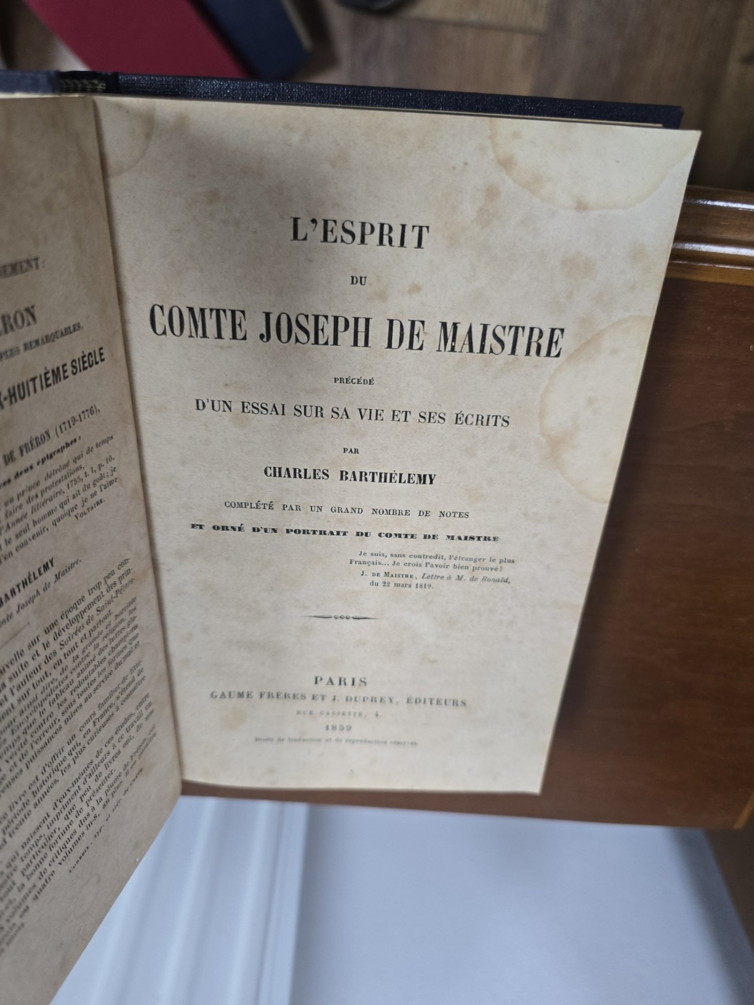 LEsprit du Comte Joseph de Maistre - Charles Barthelemy