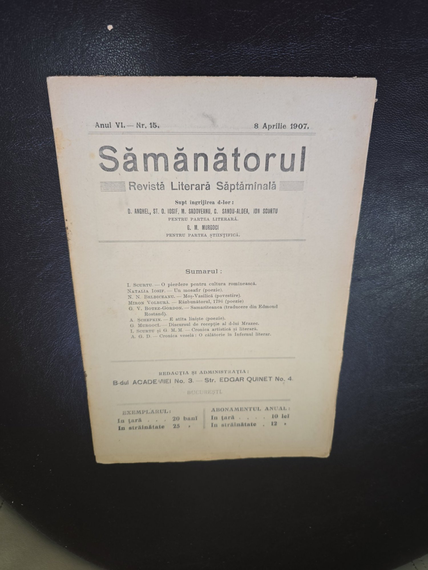 Revista Samanatorul, revista literara saptamanala nr.15/1907