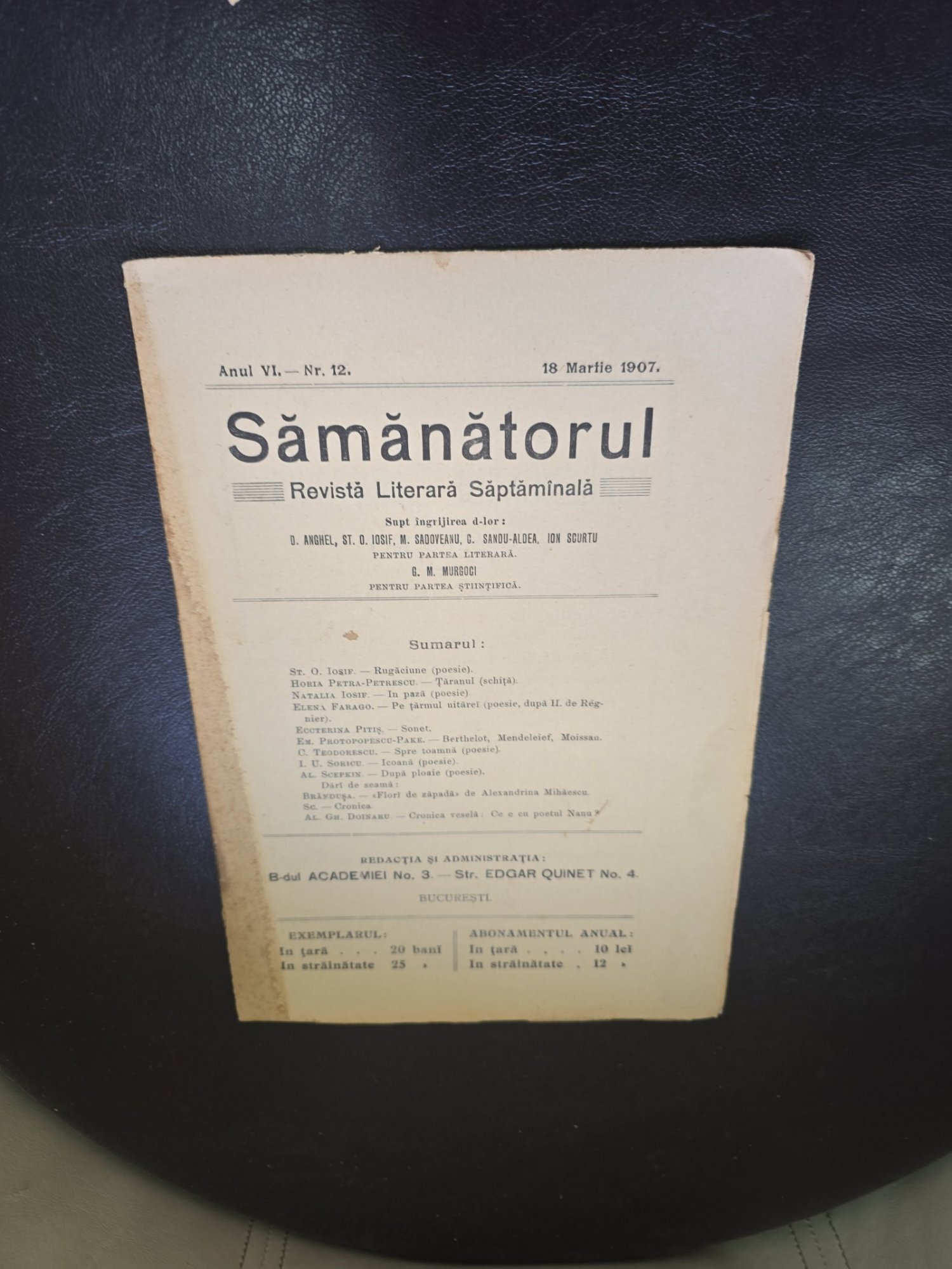 Revista Samanatorul, revista literara saptamanala nr.12/1907