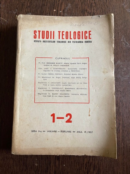 Studii Teologice. Revista institutelor teologice din Patriarhia Romana Seria a II-a 1-2 1957
