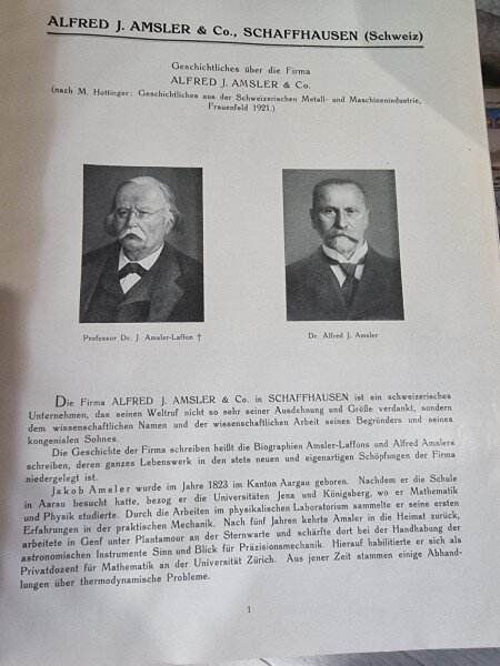 Amsler - Alfred J. Amsler & Co., Schaffhausen  catalog instrumente, text in limba germana