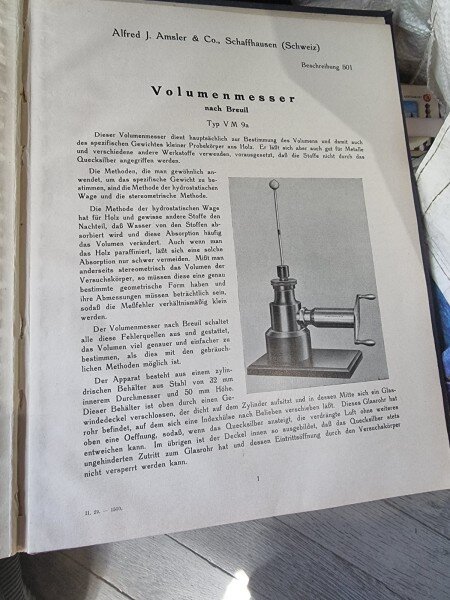 Amsler - Alfred J. Amsler & Co., Schaffhausen  catalog instrumente, text in limba germana