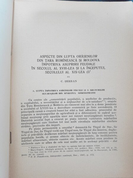 Aspecte din lupta orasenilor din Tara Romaneasca si Moldova impotriva asupririi feudale in secolul al VIII-lea si inceputul secolului al XIX-lea - C. Serban