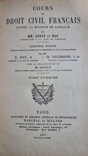 Aubry et Rau Cours de Droit Civil Francais