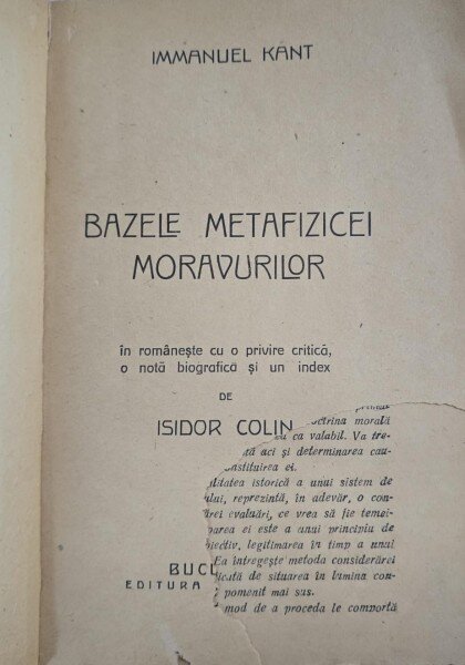 BAZELE METAFIZICEI MORAVURILOR - IMMANUEL KANT