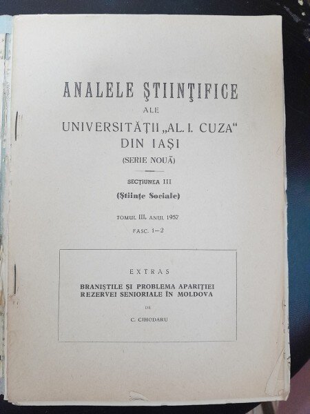 Branistile si problema aparitiei Rezervei Senioriale in Moldova - C. Cihodaru  cu dedicatie