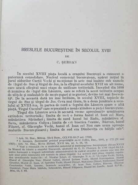 Breslele bucurestene in secolul XVIII - C. Serban